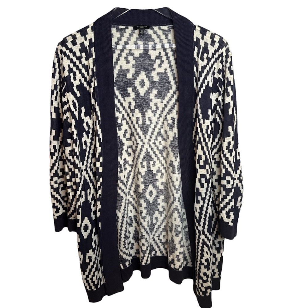 Navy Blue and White Talbots Patterned Women's Sweater
